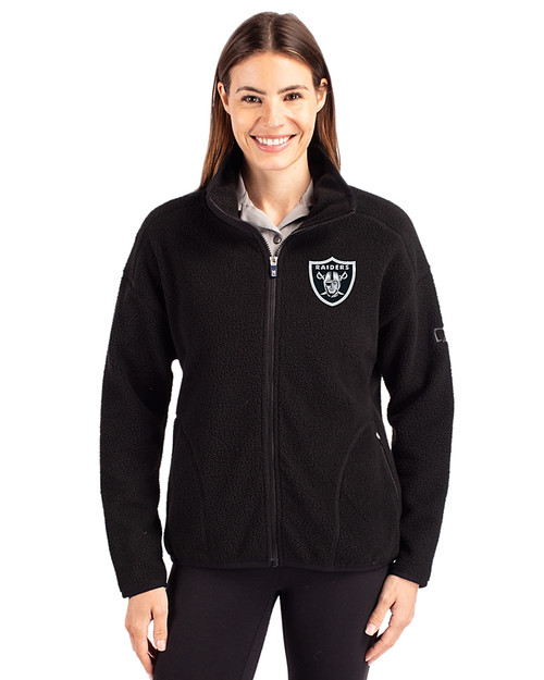  Las Vegas Raiders Mono Cutter & Buck Cascade Eco Fleece Womens Full Zip Jacket Black Front