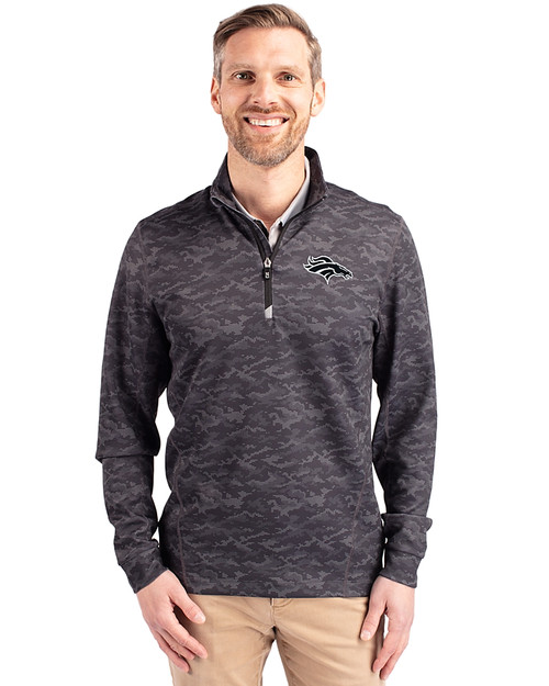Denver Broncos Mono Cutter & Buck Traverse Stretch Eco Camo Print Quarter Zip Mens Big and Tall Pullover BL_PRO_HG 