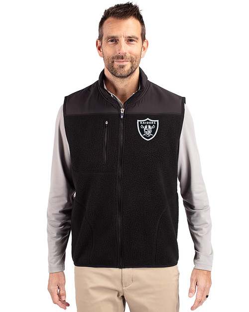  Las Vegas Raiders Mono Cutter & Buck Cascade Eco Fleece Mens Vest Black Front