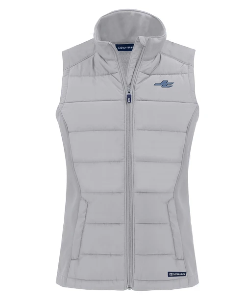 James Clemens High School Cutter & Buck Evoke Recycled Honeycomb Fleece Womens Hybrid Full Zip Vest CONCRETE Mannequin
