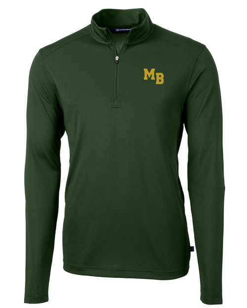 Mountain Brook High School Cutter & Buck Virtue Recycled Featherlight Pique Mens Quarter Zip Pullover Hunter Green Mannequin