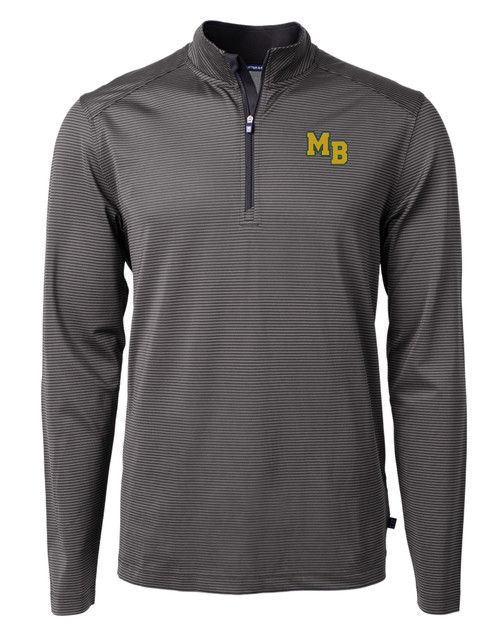 Mountain Brook High School Cutter & Buck Virtue Recycled Micro Stripe Featherlight Pique Mens Quarter Zip Pullover Black/Elemental Grey Mannequin