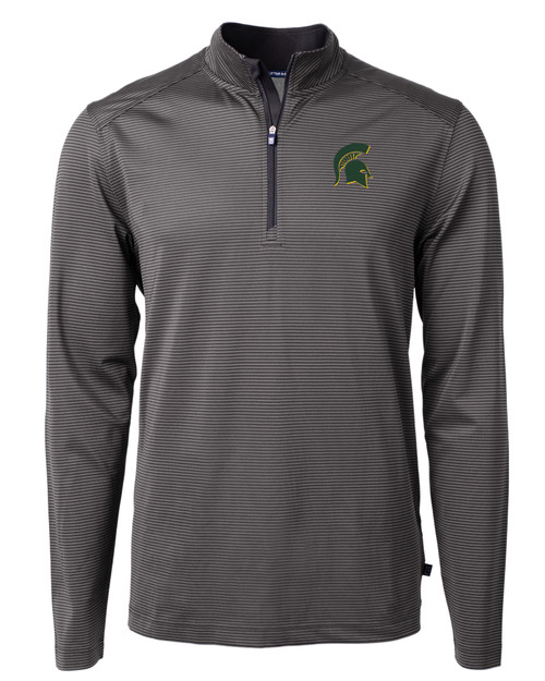 Mountain Brook High School - Cutter & Buck Virtue Recycled Micro Stripe Featherlight Pique Mens Big & Tall Quarter Zip Pullover Black/Elemental Grey Mannequin