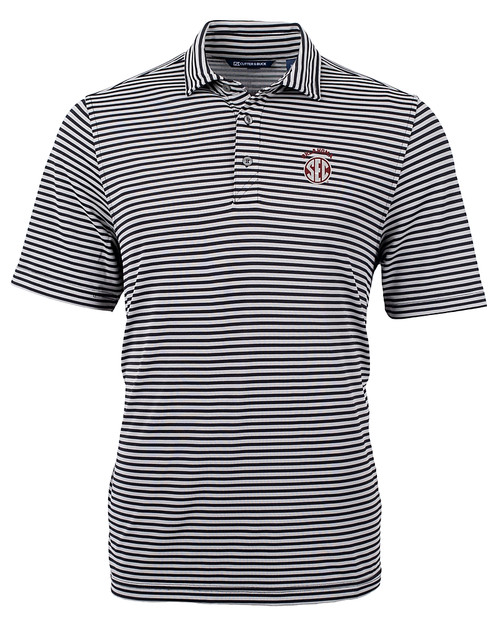 Oklahoma Sooners SEC Cutter & Buck Virtue Eco Pique Stripe Recycled Mens Big and Tall Polo BL_MANN_HG 