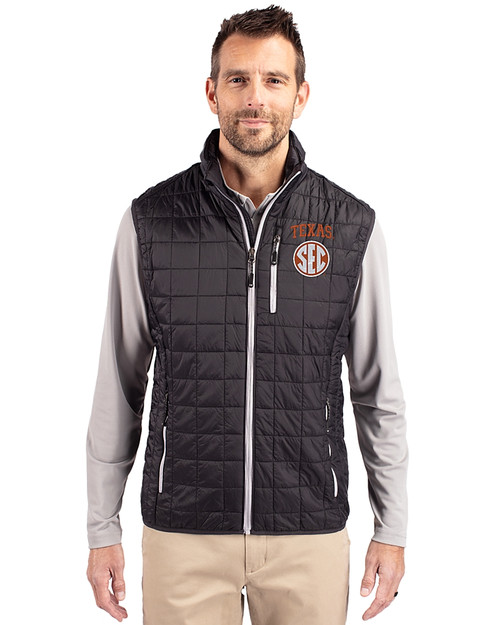 Texas Longhorns SEC Cutter & Buck Rainier PrimaLoft® Mens Eco Insulated Full Zip Puffer Vest Black Front