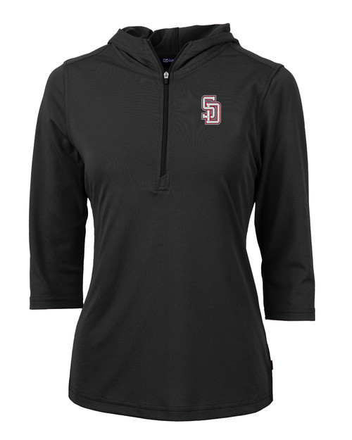 Marjory Stoneman Douglas High School Cutter & Buck Virtue Recycled Featherlight Pique Womens Half Zip Hooded Pullover Black Mannequin