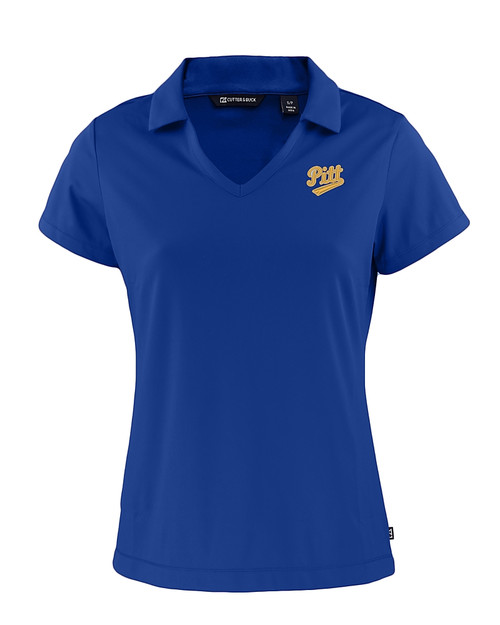 Pitt Panthers College Vault Cutter & Buck Daybreak Recycled Womens V-Neck Polo Tour Blue Mannequin