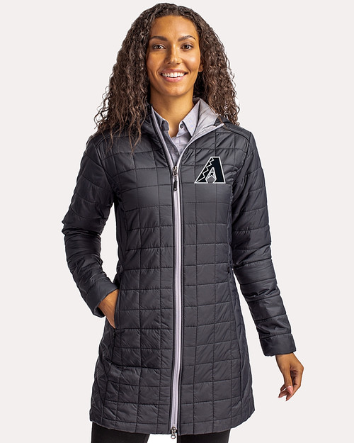 Arizona Diamondbacks Mono Cutter & Buck Rainier PrimaLoft®  Womens Eco Insulated Hooded Long Coat Black Front