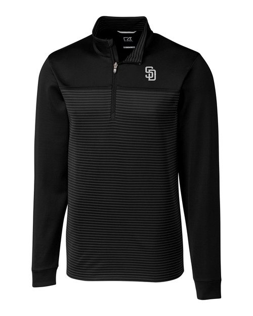 San Diego Padres Mono Cutter & Buck Traverse Stretch Stripe Eco Quarter Zip Mens Big and Tall Pullover BL_MANN_HG 1