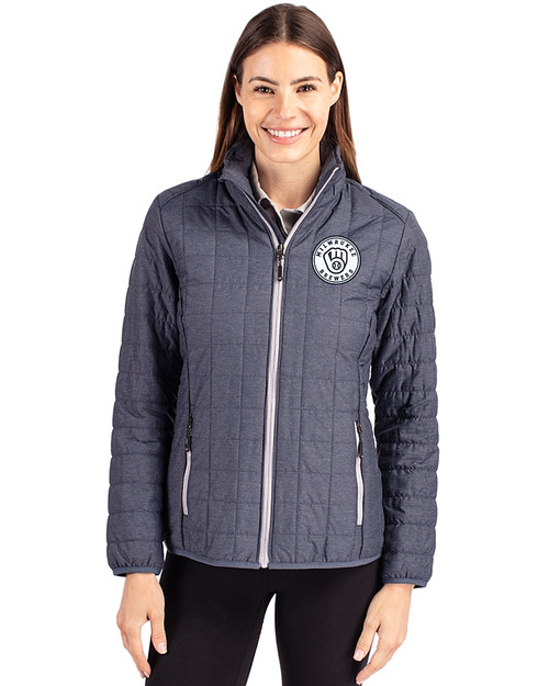 Milwaukee Brewers Mono Cutter & Buck Rainier PrimaLoft®  Womens Eco Insulated Full Zip Puffer Jacket Anthracite Melange Front