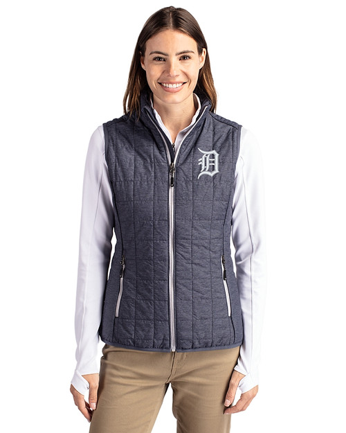 Detroit Tigers Mono Cutter & Buck Rainier PrimaLoft® Womens Eco Insulated Full Zip Puffer Vest Anthracite Melange Front