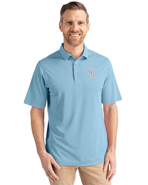 Chicago White Sox Mono Cutter & Buck Virtue Eco Pique Recycled Mens Polo Atlas Light Blue Front