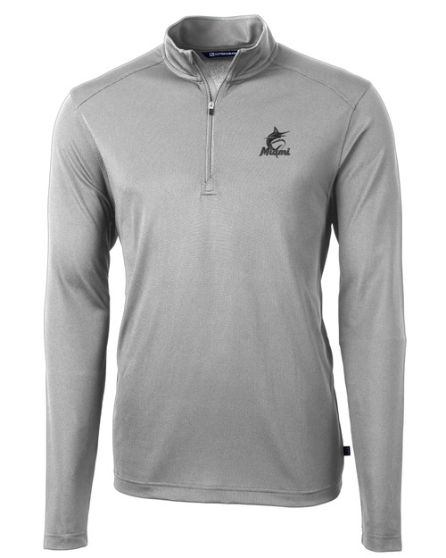 Miami Marlins Mono Cutter & Buck Virtue Eco Pique Recycled Quarter Zip Mens Pullover POL_MANN_HG 1