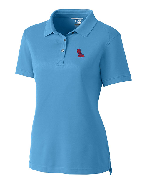 Ole Miss Rebels Cutter & Buck Advantage Eco Tri-Blend Pique Womens Polo Atlas Light Blue Mannequin