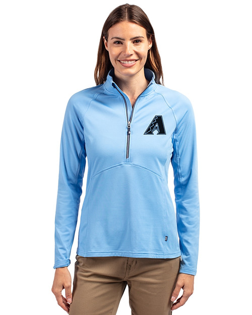 Arizona Diamondbacks Mono Cutter & Buck Adapt Eco Knit Stretch Recycled Womens Half Zip Pullover Atlas Light Blue Front