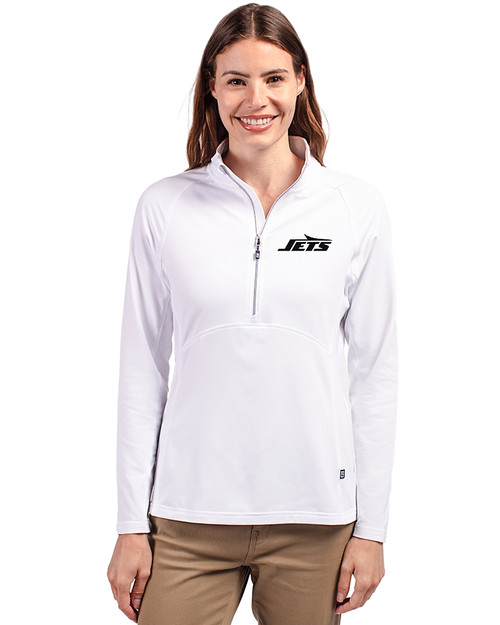 New York Jets Mono Cutter & Buck Adapt Eco Knit Stretch Recycled Womens Half Zip Pullover WH_PRO_HG 