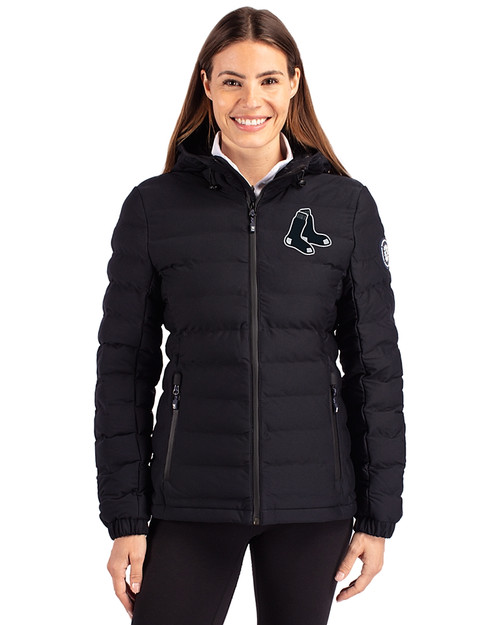Boston Red Sox Mono Cutter & Buck Mission Ridge Repreve® Eco Insulated Womens Puffer Jacket Black Front