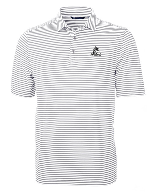 Miami Marlins Mono Cutter & Buck Virtue Eco Pique Stripe Recycled Mens Big and Tall Polo POL_MANN_HG 1