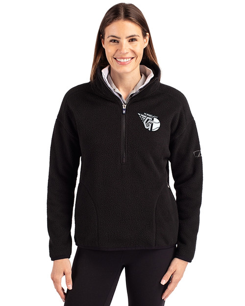 Cleveland Guardians Mono Cutter & Buck Cascade Eco Fleece Womens Pullover Jacket Black Front