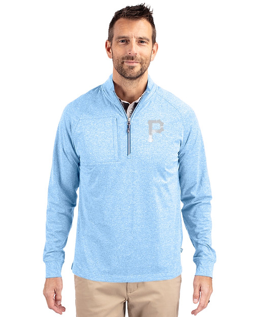 Pittsburgh Pirates Mono Cutter & Buck Adapt Eco Knit Heather Mens Quarter Zip Pullover Atlas Heather Front