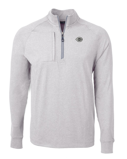 Cincinnati Reds Mono Cutter & Buck Adapt Eco Knit Heather Mens Quarter Zip Pullover POH_MANN_HG 1