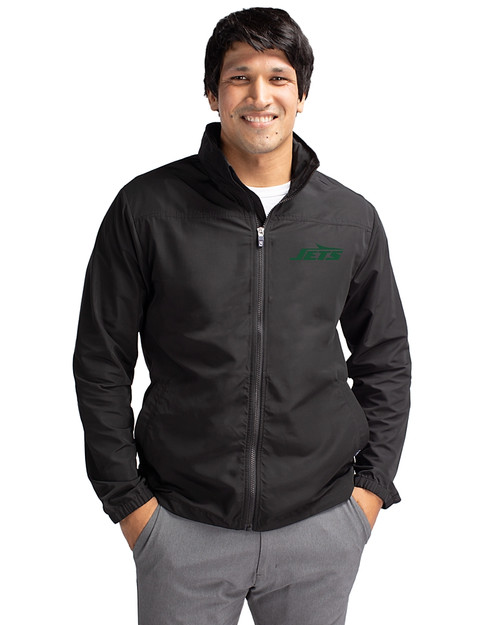 New York Jets Cutter & Buck Charter Eco Knit Recycled Big & Tall Full-Zip Jacket Black Front