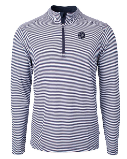 Seattle Mariners Mono Cutter & Buck Virtue Eco Pique Micro Stripe Recycled Mens Big & Tall Quarter Zip NVBW_MANN_HG 1