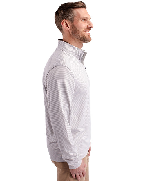 South Florida Bulls Swinging Rocky Cutter & Buck Virtue Eco Pique Micro Stripe Recycled Mens Big & Tall Quarter Zip Polished/White Side