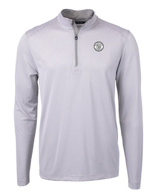 Milwaukee Brewers Mono Cutter & Buck Virtue Eco Pique Micro Stripe Recycled Mens Quarter Zip POLWH_MANN_HG 1