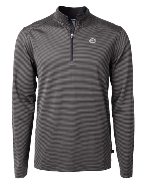 Cincinnati Reds Mono Cutter & Buck Virtue Eco Pique Micro Stripe Recycled Mens Quarter Zip BLEG_MANN_HG 1