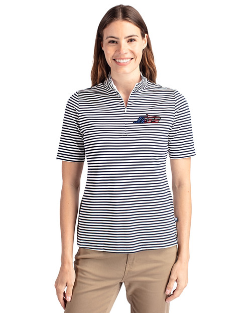 New York Jets Americana - Cutter & Buck Virtue Eco Pique Stripe Recycled Womens Top Navy Blue Front