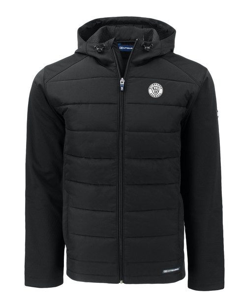 Milwaukee Brewers Mono Cutter & Buck Evoke Hybrid Eco Softshell Recycled Full Zip Mens Big & Tall Hooded Jacket BL_MANN_HG 1