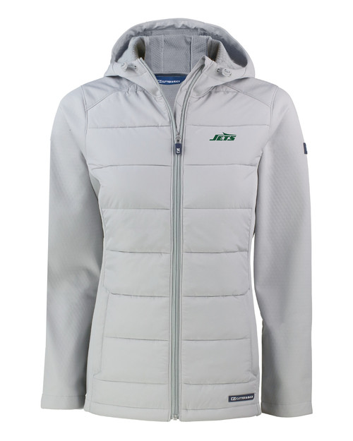 New York Jets Cutter & Buck Evoke Hybrid Eco Softshell Recycled Full Zip Womens Hooded Jacket CNC_MANN_HG 1