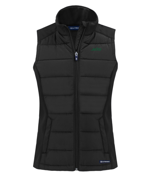 New York Jets Cutter & Buck Evoke Hybrid Eco Softshell Recycled Womens Full Zip Vest BL_MANN_HG 1