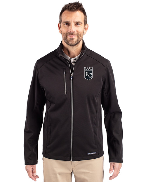 Kansas City Royals Mono Cutter & Buck Evoke Softshell Recycled Full Zip Mens Jacket Black Front