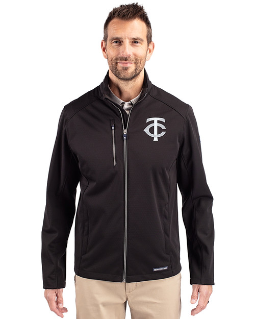 Minnesota Twins Mono Cutter & Buck Evoke Softshell Recycled Full Zip Mens Jacket Black Front