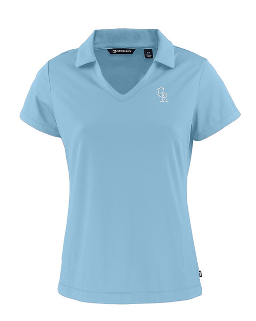 Colorado Rockies Mono Cutter & Buck Daybreak Eco Recycled Womens V-neck Polo Atlas Light Blue Mannequin