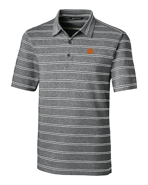 Clemson Tigers Cutter & Buck Forge Epic Confidence Recycled Heathered Stripe Stretch Mens Polo Black Mannequin