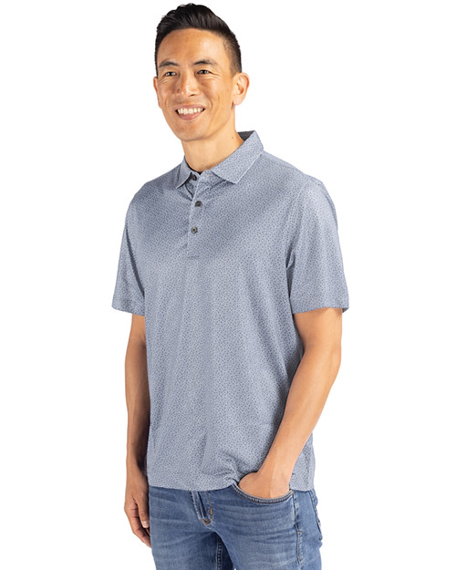 South Florida Bulls Swinging Rocky Cutter & Buck Pike Eco Pebble Print Stretch Recycled Mens Polo Polished/White Side