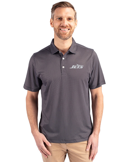 New York Jets Mono Cutter & Buck Pike Eco Symmetry Print Stretch Recycled Mens Big & Tall Polo Black/White Front