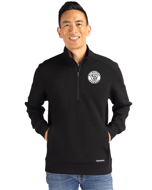 Milwaukee Brewers Mono Cutter & Buck Roam Epic Versatility Recycled Quarter Zip Mens Pullover Black Front