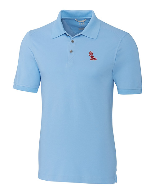 Ole Miss Rebels Cutter & Buck Advantage Eco Tri-Blend Pique Mens Polo Atlas Light Blue Mannequin