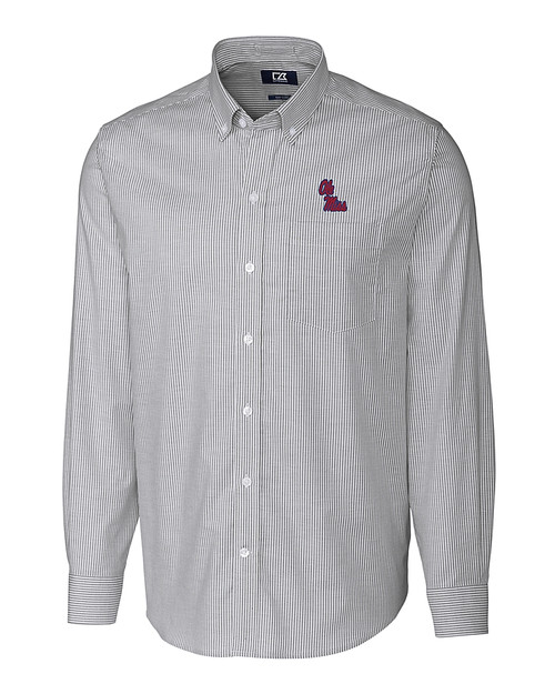 Ole Miss Rebels Cutter & Buck Stretch Oxford Stripe Mens Long Sleeve Dress Shirt CC_MANN_HG 