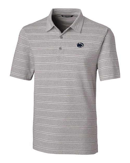 Penn State Nittany Lions Cutter & Buck Forge Epic Confidence Recycled Heathered Stripe Stretch Mens Polo Polished Medium Gray Mannequin