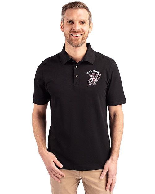 Mississippi State Bulldogs Vintage Cutter & Buck Advantage Eco Tri-Blend Pique Mens Big and Tall Polo Black Front