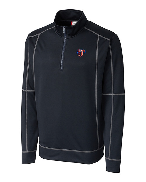 Jacksonville Jumbo Shrimp Clique Helsa Performance Mens Half Zip Pullover Sweatshirt Dark Navy Mannequin