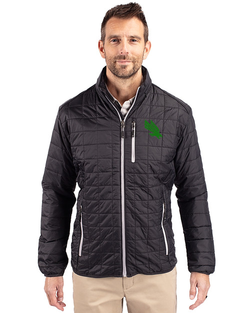 North Texas Mean Green Cutter & Buck Rainier PrimaLoft®  Mens Big and Tall Eco Insulated Puffer Jacket Black Front