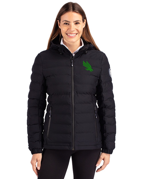 North Texas Mean Green Cutter & Buck Mission Ridge Repreve® Eco Insulated Womens Puffer Jacket Black Front