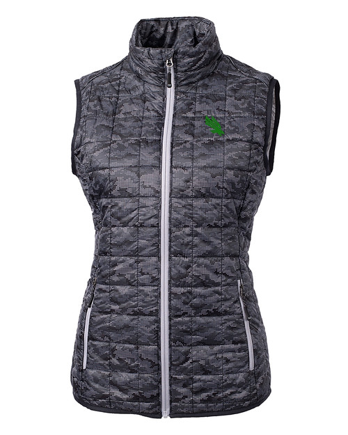 North Texas Mean Green Cutter & Buck Rainier PrimaLoft® Womens Eco Insulated Full Zip Printed Puffer Vest BL_MANN_HG 
