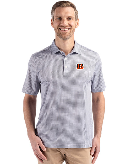 Cincinnati Bengals Cutter & Buck Pike Recycled Diamond Dot Print Mens Polo Black Front